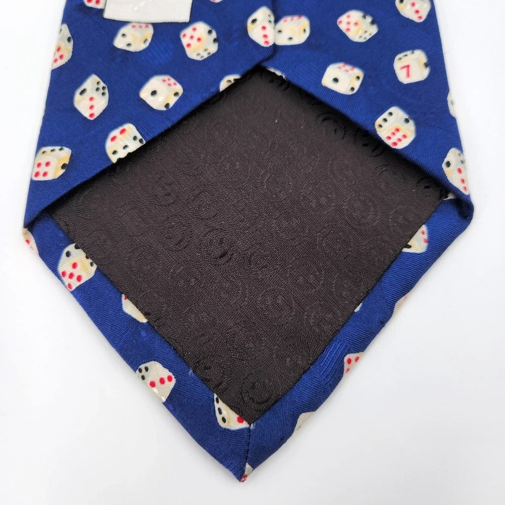 Joe Boxer Neck Tie Pointed Men's One Size Blue Allover Dice‎ Print Silk Formal